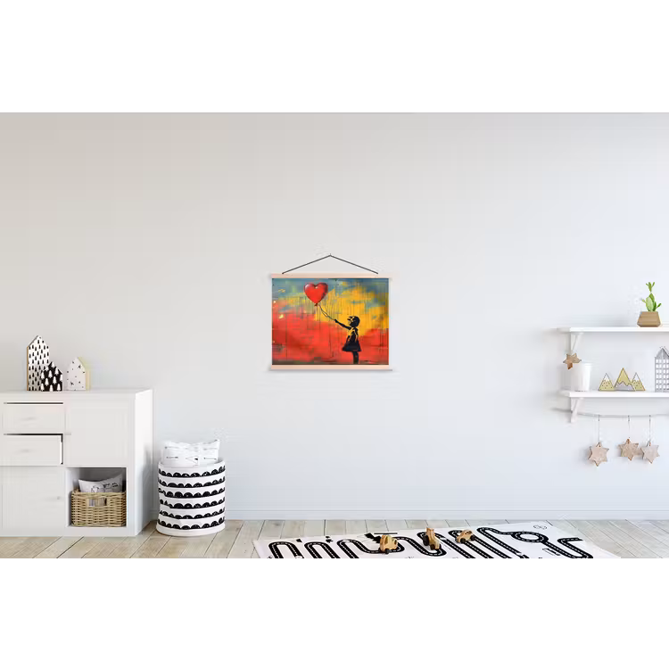 Banksy - Kunst - Graffiti - Meisje - Street art textielposter latten blank klein -kinderkamer
