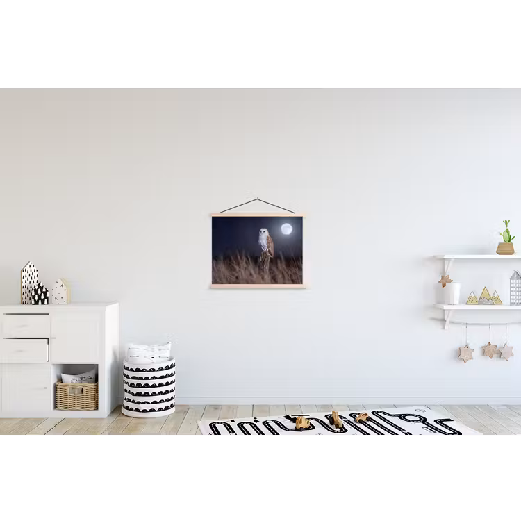 Kerkuil - Maan - Nacht textielposter latten blank klein -kinderkamer