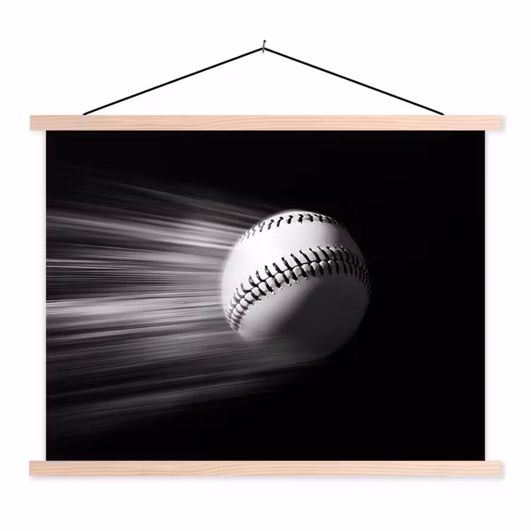 Honkbal - Wit - Vliegt textielposter latten blank klein -3d