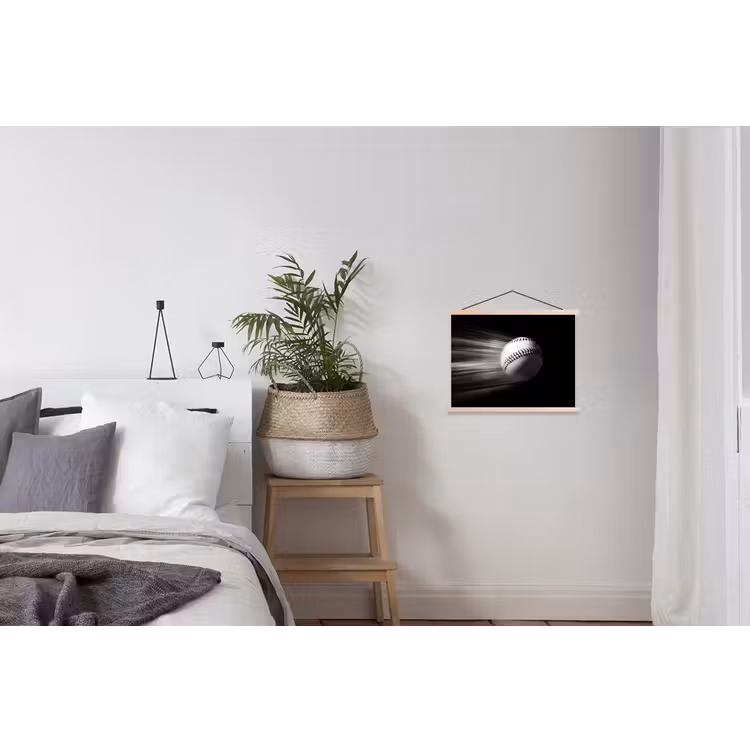 Honkbal - Wit - Vliegt textielposter latten blank klein -woonkamer