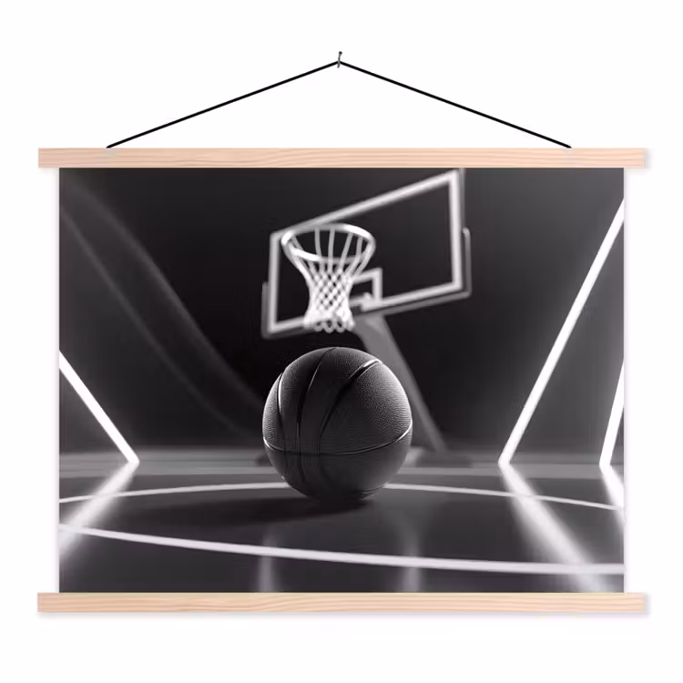 Basketbal - Basketbalveld - Lichtlijnen textielposter latten blank klein -3d
