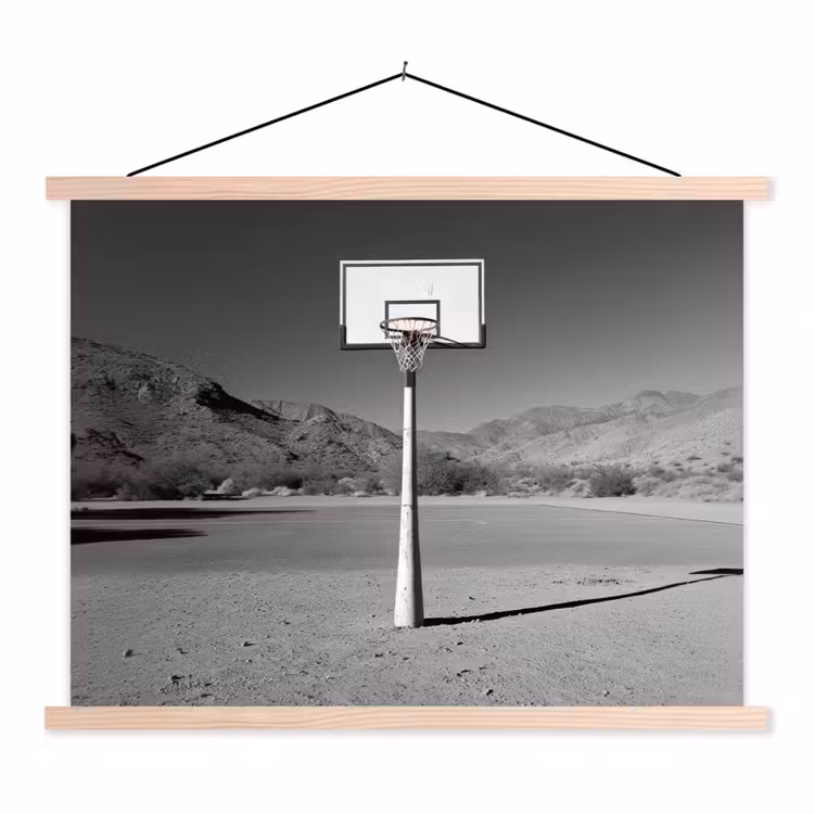 Basketbalpaal - Landschap - Zand - Wit textielposter latten blank klein -3d