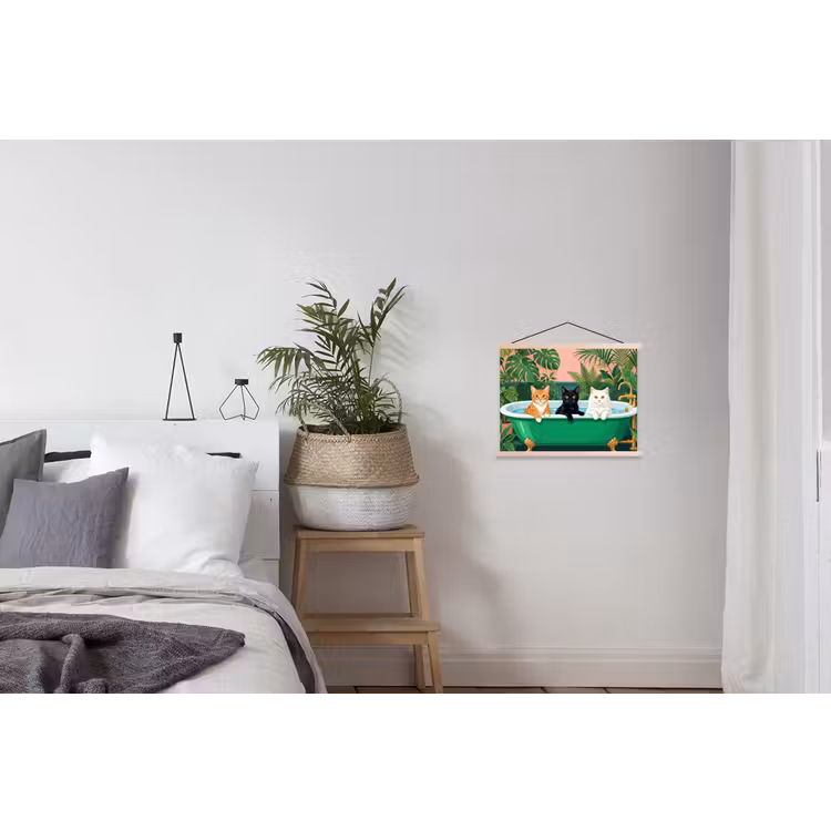 Badkamer - Kattenparade - Kleurrijk textielposter latten blank klein -woonkamer
