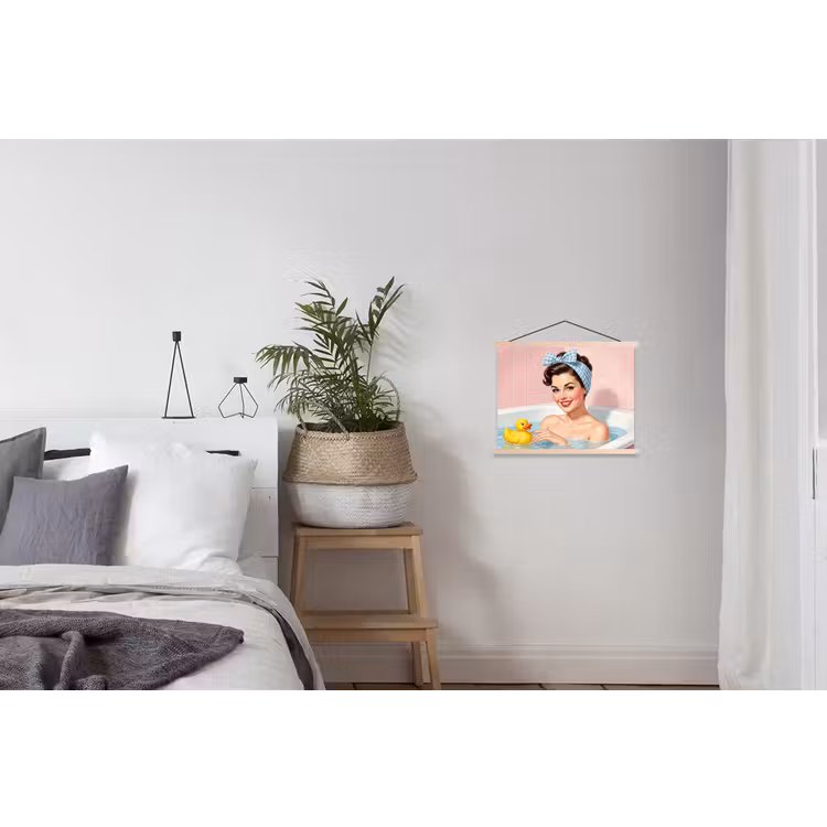 Badkamer - Eend - Blauw textielposter latten blank klein -woonkamer