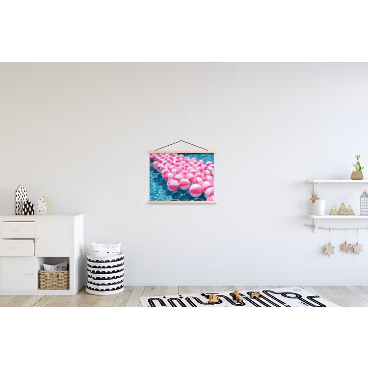 Strandballen - Roze - Water textielposter latten blank klein -kinderkamer