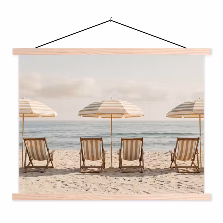 Strand - Stoelen - Parasol textielposter latten blank klein -3d