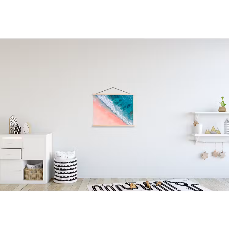 Strand - Oceaan - Golven - Roze Zand - Natuur textielposter latten blank klein -kinderkamer