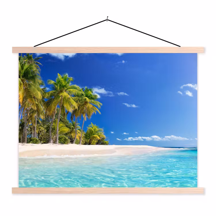 Strand - Zee - Palmboom - Zon - Zomer textielposter latten blank klein -3d