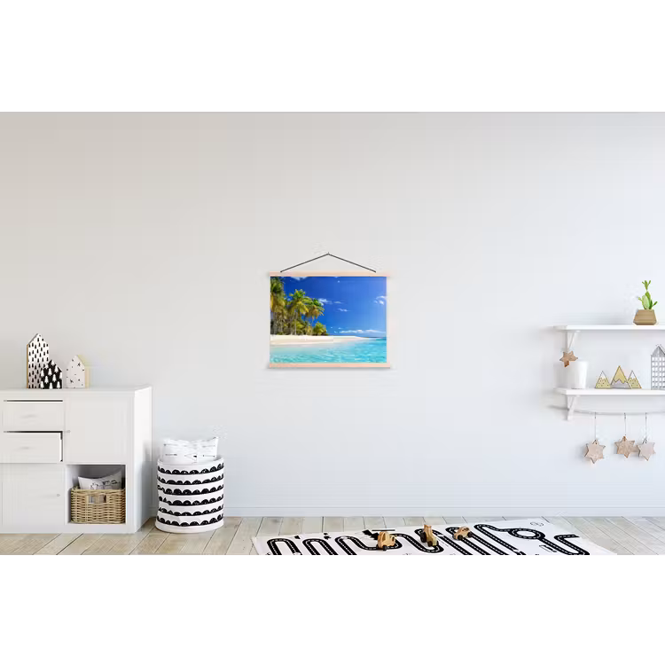 Strand - Zee - Palmboom - Zon - Zomer textielposter latten blank klein -kinderkamer