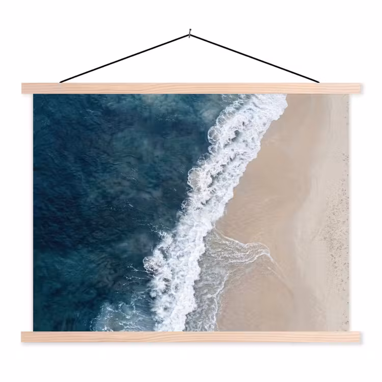 Strand - Zee - Golven textielposter latten blank klein -3d
