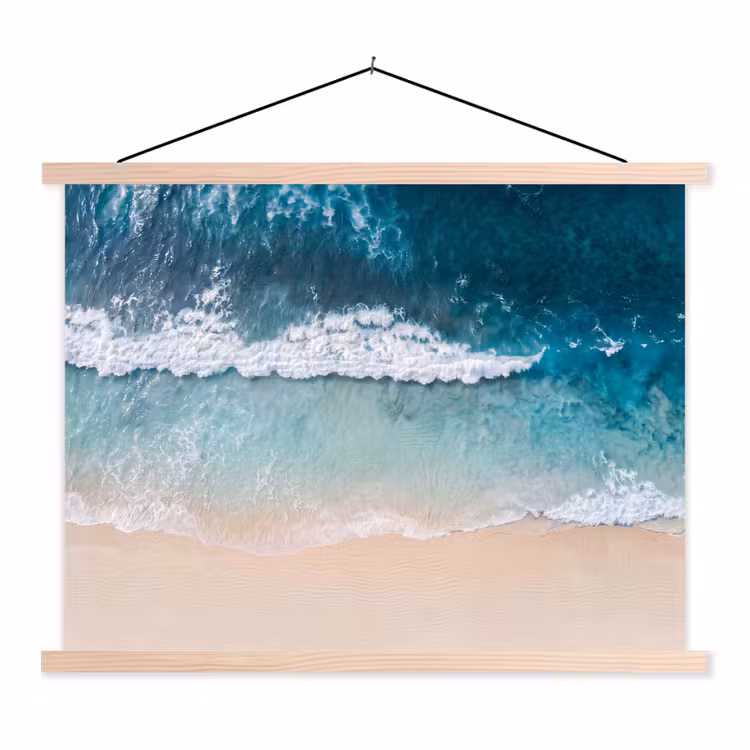 Strand - Zee - Golven - Natuur - Blauw textielposter latten blank klein -3d