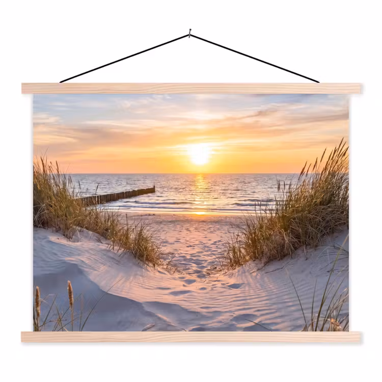Strand - Zonsondergang - Natuur - Landschap textielposter latten blank klein -3d