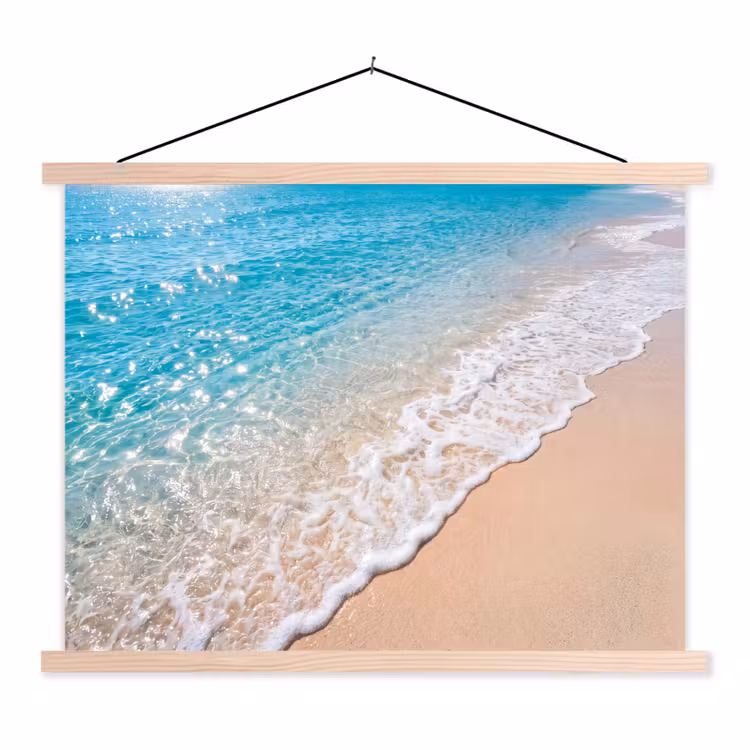 Strand - Water - Natuur - Blauw - Beige textielposter latten blank klein -3d