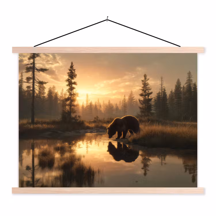 Beer - water - Bos - Ochtendlicht textielposter latten blank klein -3d