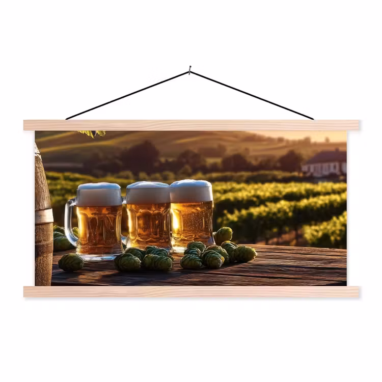 Bier - Hop - Landschap textielposter latten blank klein -3d