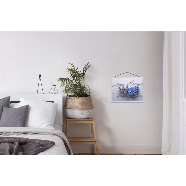 Kever - Delfts - Blauw - Goud textielposter latten blank klein -woonkamer