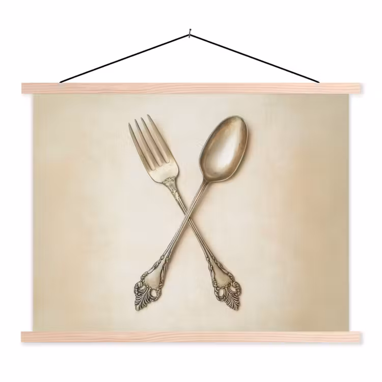 Beige - Vintage - Bestek textielposter latten blank klein -3d