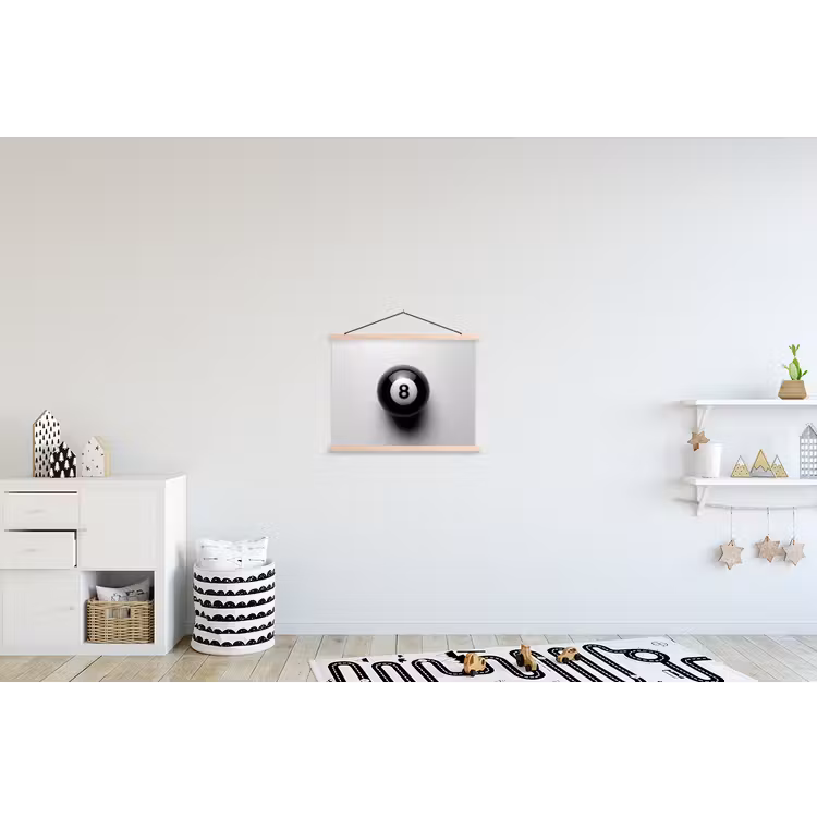 Biljartbal - Getal - Acht - Wit textielposter latten blank klein -kinderkamer