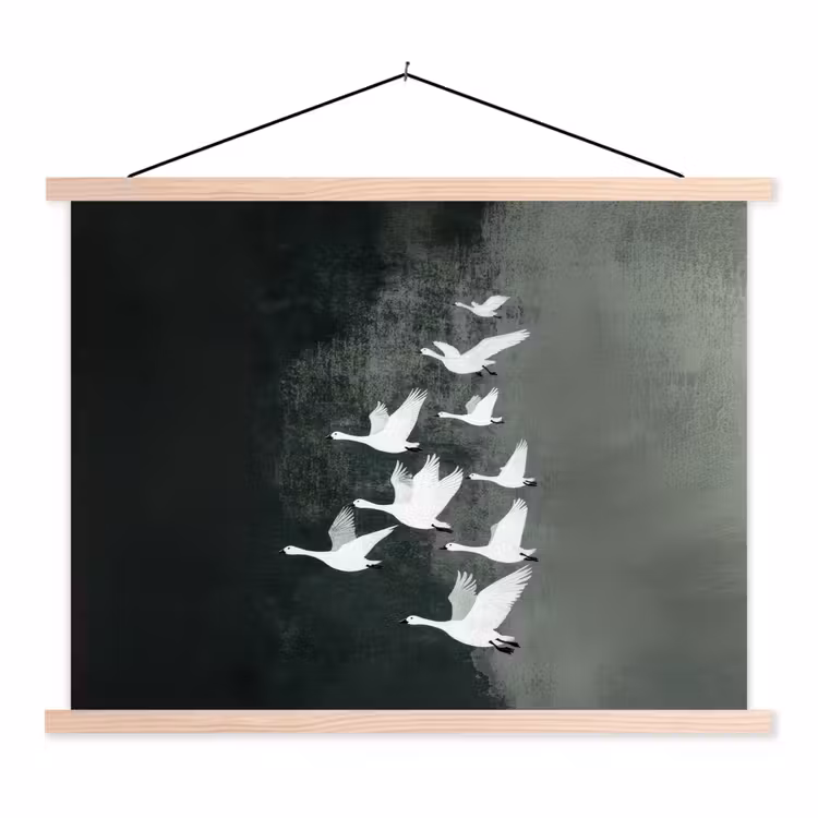 Vogel - Japandi - Groen textielposter latten blank klein -3d