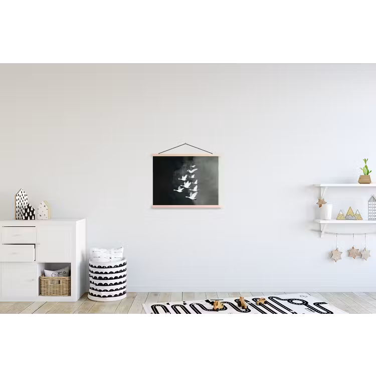 Vogel - Japandi - Groen textielposter latten blank klein -kinderkamer