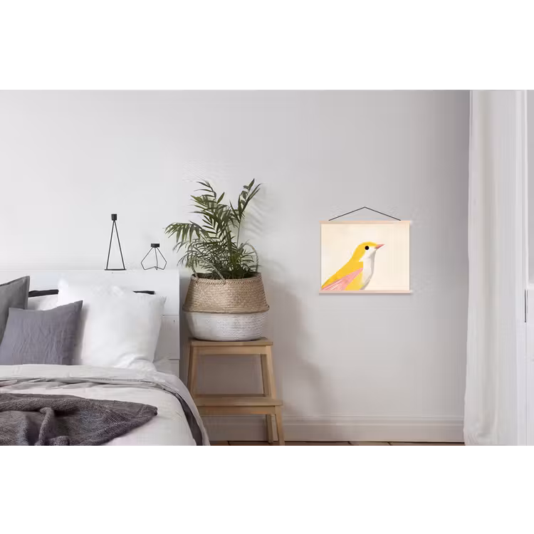 Vogel - Minimalistisch - Geel textielposter latten blank klein -woonkamer