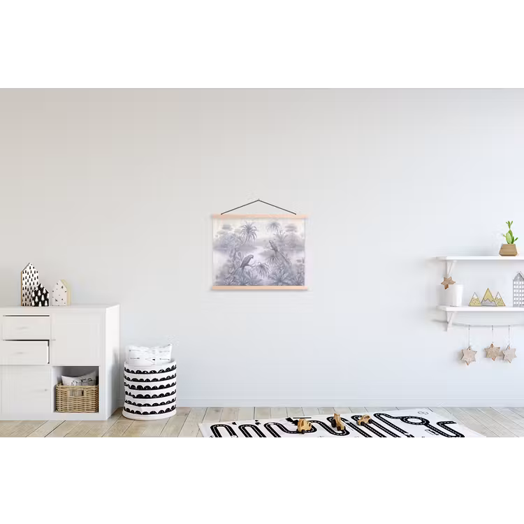 Vogel - Rivier - Tropisch - Illustratie - Blauw textielposter latten blank klein -kinderkamer
