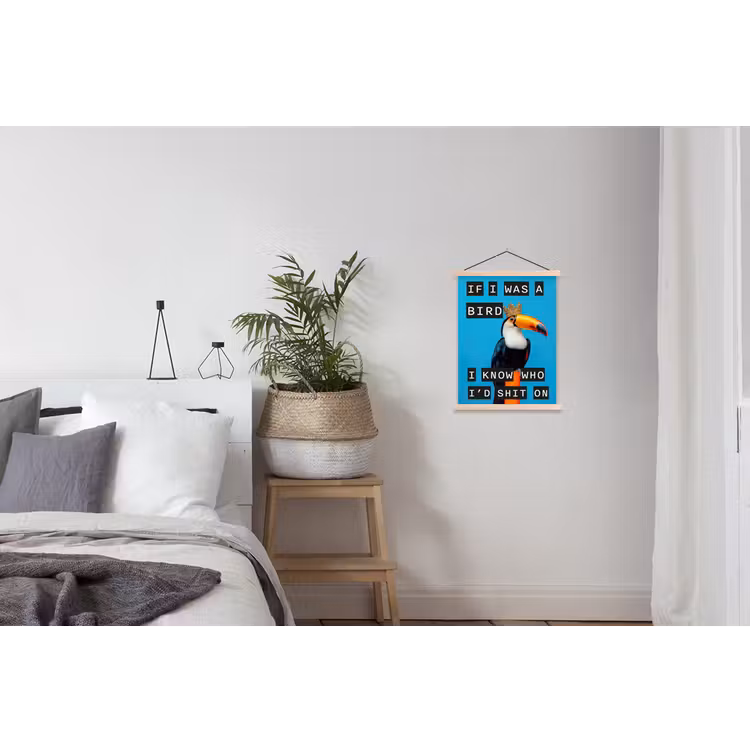 Vogel - Toekan - Blauw - Quotes textielposter latten blank klein -woonkamer