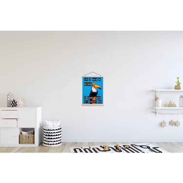 Vogel - Toekan - Blauw - Quotes textielposter latten blank klein -kinderkamer