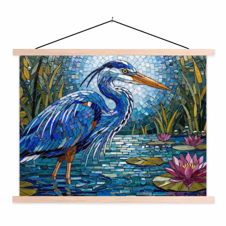 Vogel - Water - Natuur - Abstract - Blauw textielposter latten blank klein -3d