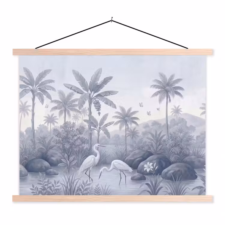 Vogel - Water - Tropisch - Natuur - Blauw textielposter latten blank klein -3d
