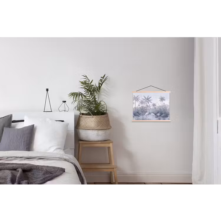 Vogel - Water - Tropisch - Natuur - Blauw textielposter latten blank klein -woonkamer