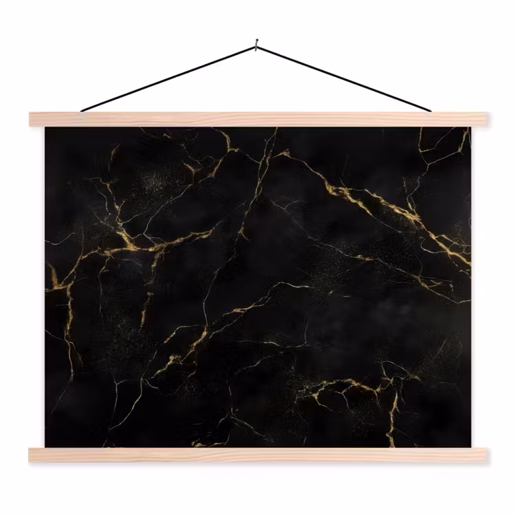 Zwart marmer - Gouden aders - Klassiek textielposter latten blank klein -3d