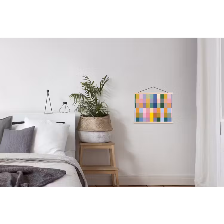 Blokken - Vierkant - Patroon - Gekleurd textielposter latten blank klein -woonkamer