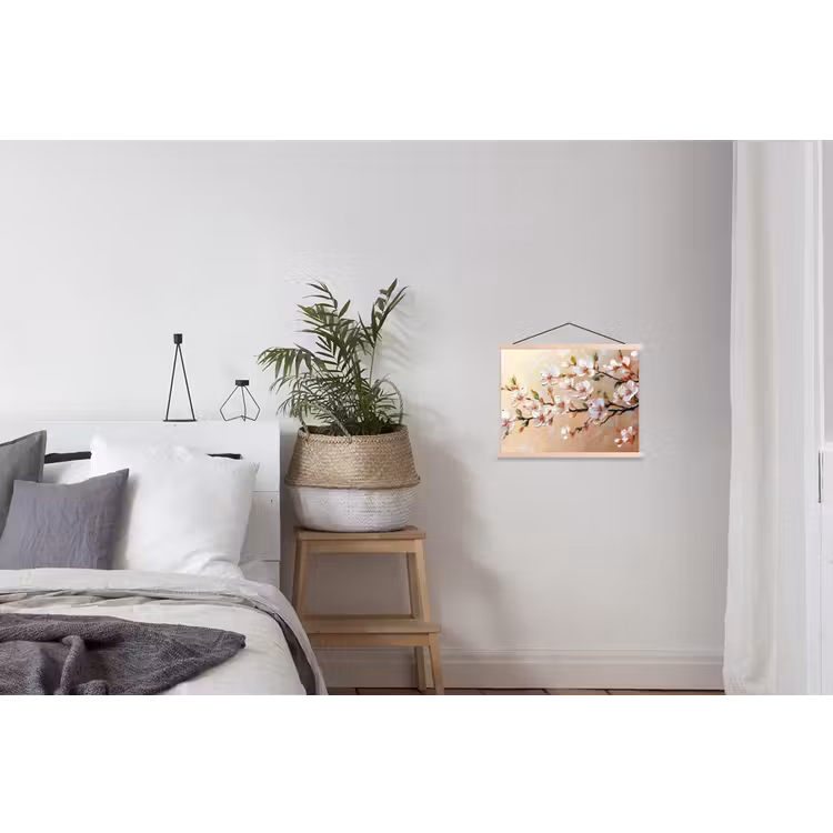 Bloesemtakken - Schilderachtig - Roze textielposter latten blank klein -woonkamer