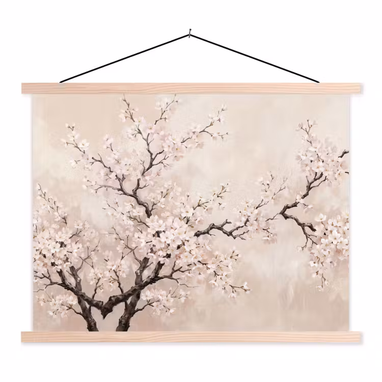 Bloesem - Illustratie - Taupe textielposter latten blank klein -3d