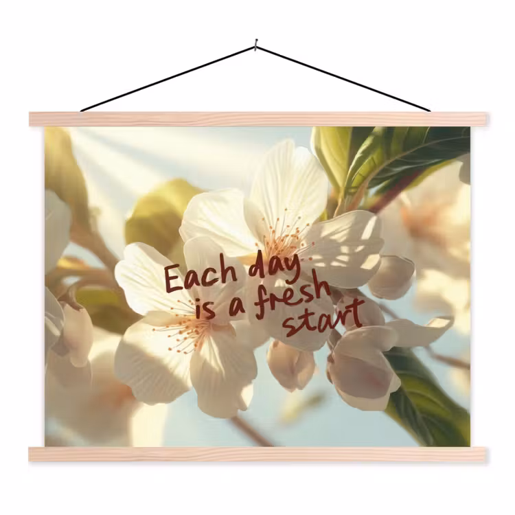 Bloesems - Zonlicht - Quote - Wit textielposter latten blank klein -3d