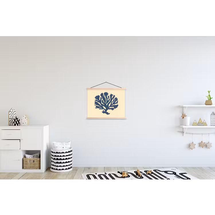 Blauw koraal - Vertakkingen - Beige textielposter latten blank klein -kinderkamer