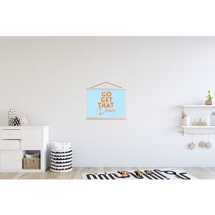 Blauw - Oranje - Tekst textielposter latten blank klein -kinderkamer