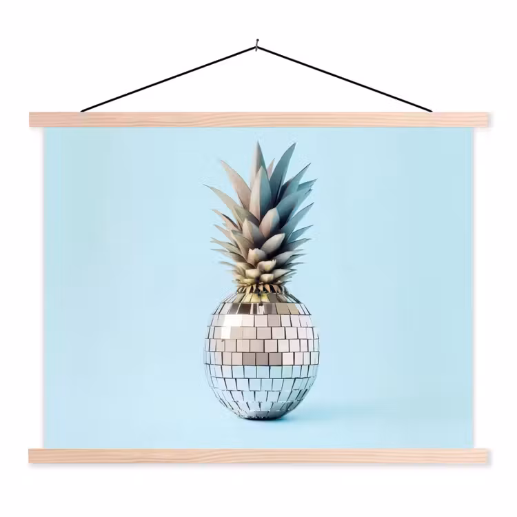 Blauw - Ananas - Disco - Discobal textielposter latten blank klein -3d