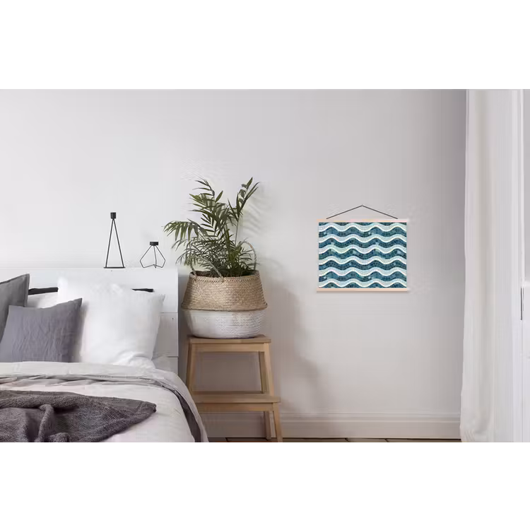 Blauw - Wit - Mozaïek - Golvend textielposter latten blank klein 122 -woonkamer