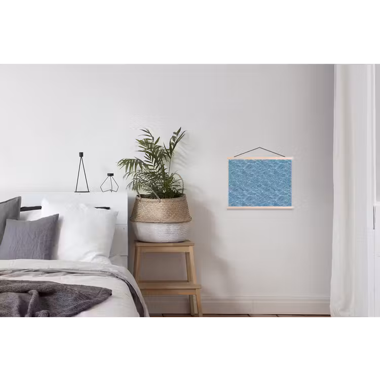 Blauw - Wit - Golven - Getekend - Textuur textielposter latten blank klein 122 -woonkamer