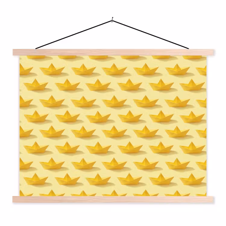 Bootjes - Origami - Creatief - Geel textielposter latten blank klein 122 -3d