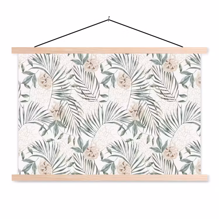 Bohemian - Bladeren - Bloemen - Tropisch textielposter latten blank klein -3d