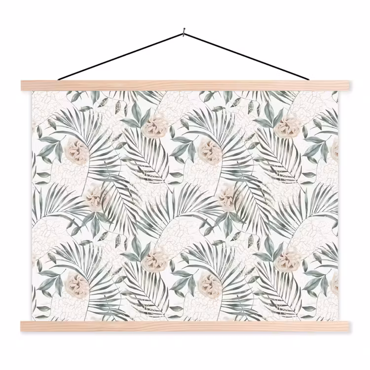 Boho - Jungle - Bloemen - Bladeren textielposter latten blank klein -3d