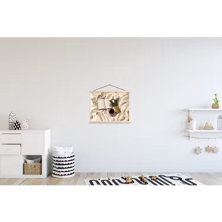 Boek - Illustratie - Tulpen - Koffie textielposter latten blank klein -kinderkamer