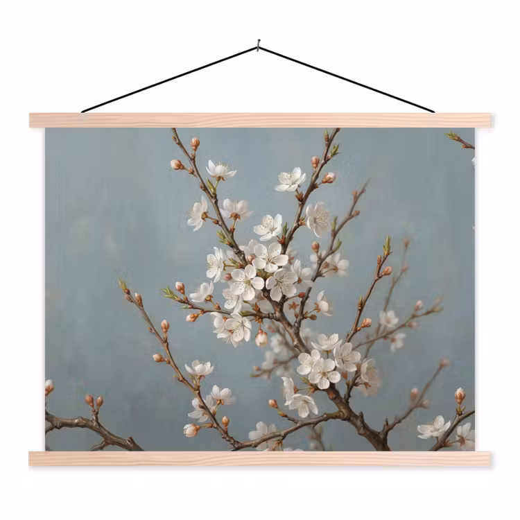Botanisch - Stilleven - Blauw textielposter latten blank klein -3d