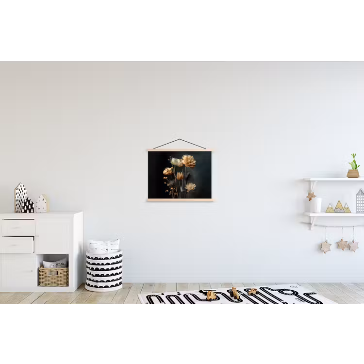 Boeket - Bloemen - Licht - Zwart textielposter latten blank klein -kinderkamer