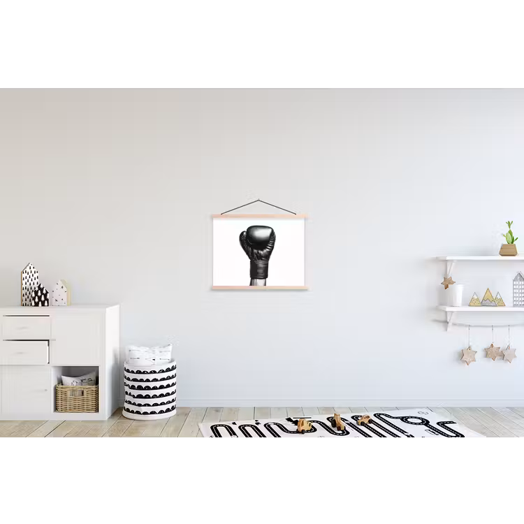 Bokshandschoen - Zwart - Hand textielposter latten blank klein -kinderkamer