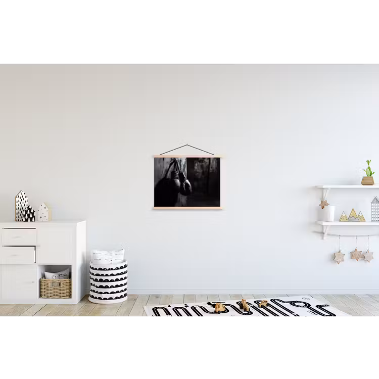 Bokshandschoenen - Muur - Duister - Zwart textielposter latten blank klein -kinderkamer