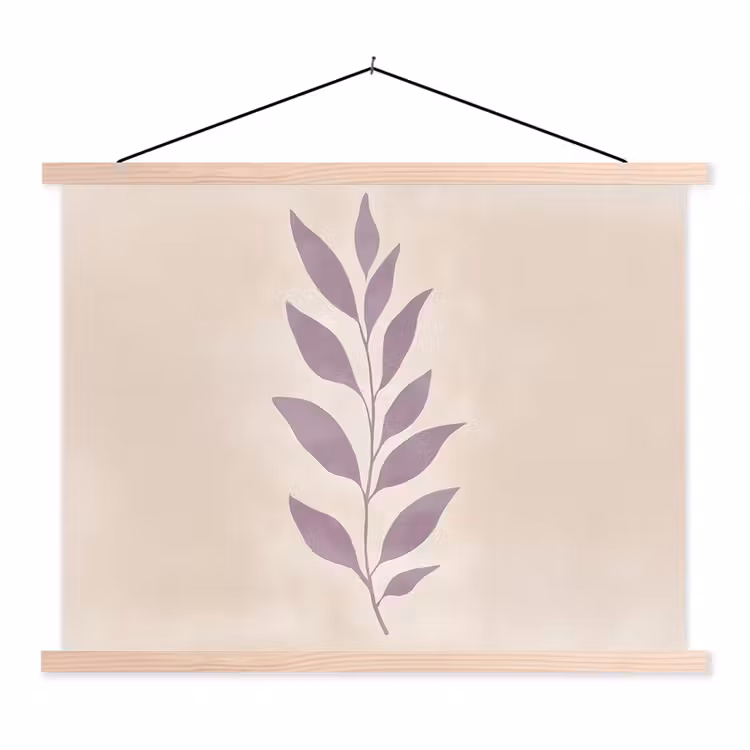 Tak - Bladeren - Minimalistisch - Beige textielposter latten blank klein -3d
